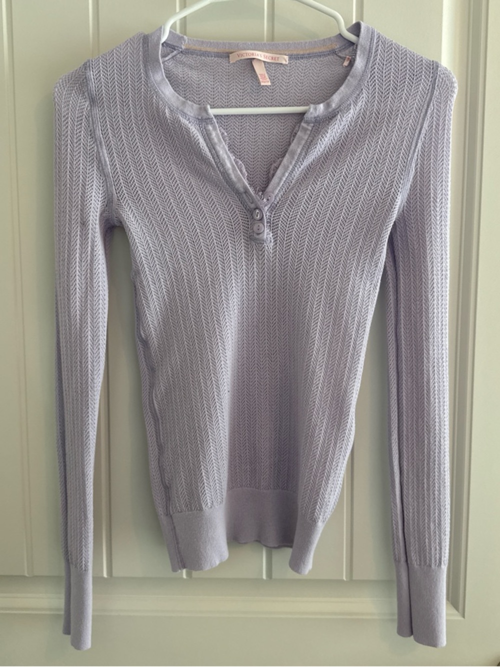 Victoria’s Secret Women’s Lavender Knit Long-Sleeve Blouse with Lace Trim